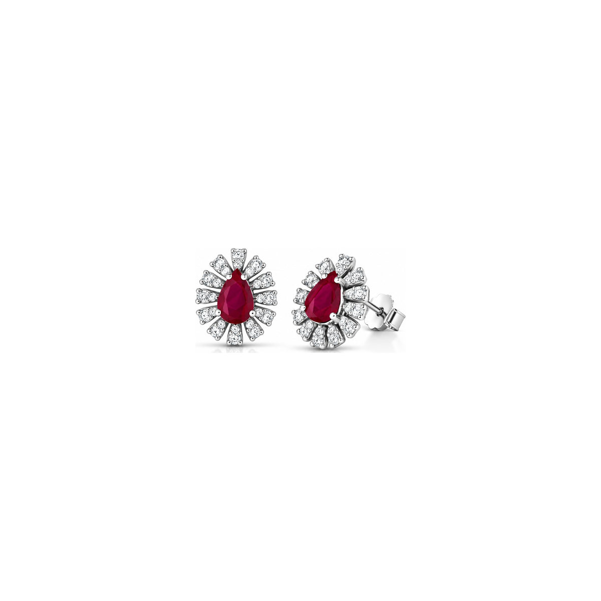 Orecchini con Diamanti Naturali e Rubino in Oro Bianco 18kt