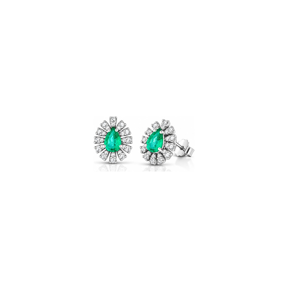 Orecchini con Diamanti Naturali e Smeraldo in Oro Bianco 18kt