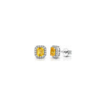 Orecchini Halo Ottagonale con Diamanti Naturali e Zaffiro in Oro Bianco 18kt