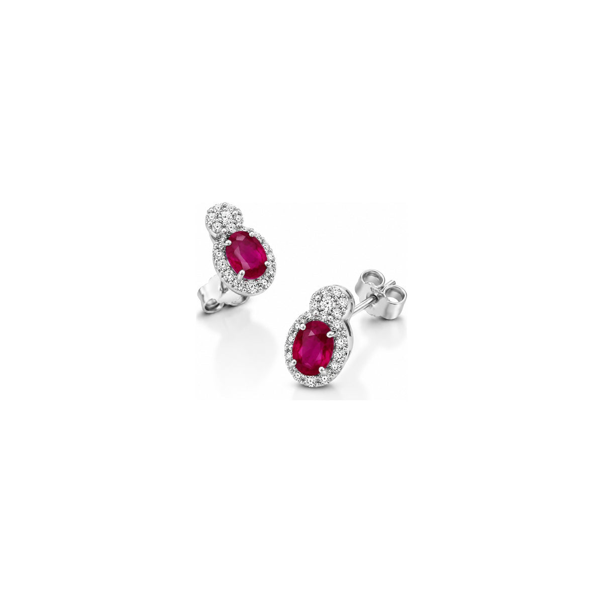 Orecchini con Diamanti Naturali e Rubino in Oro Bianco 18kt