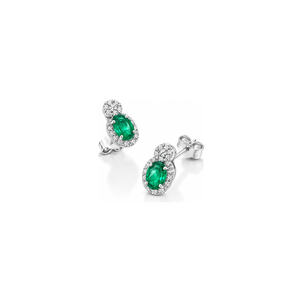 Orecchini con Diamanti Naturali e Smeraldo in Oro Bianco 18kt