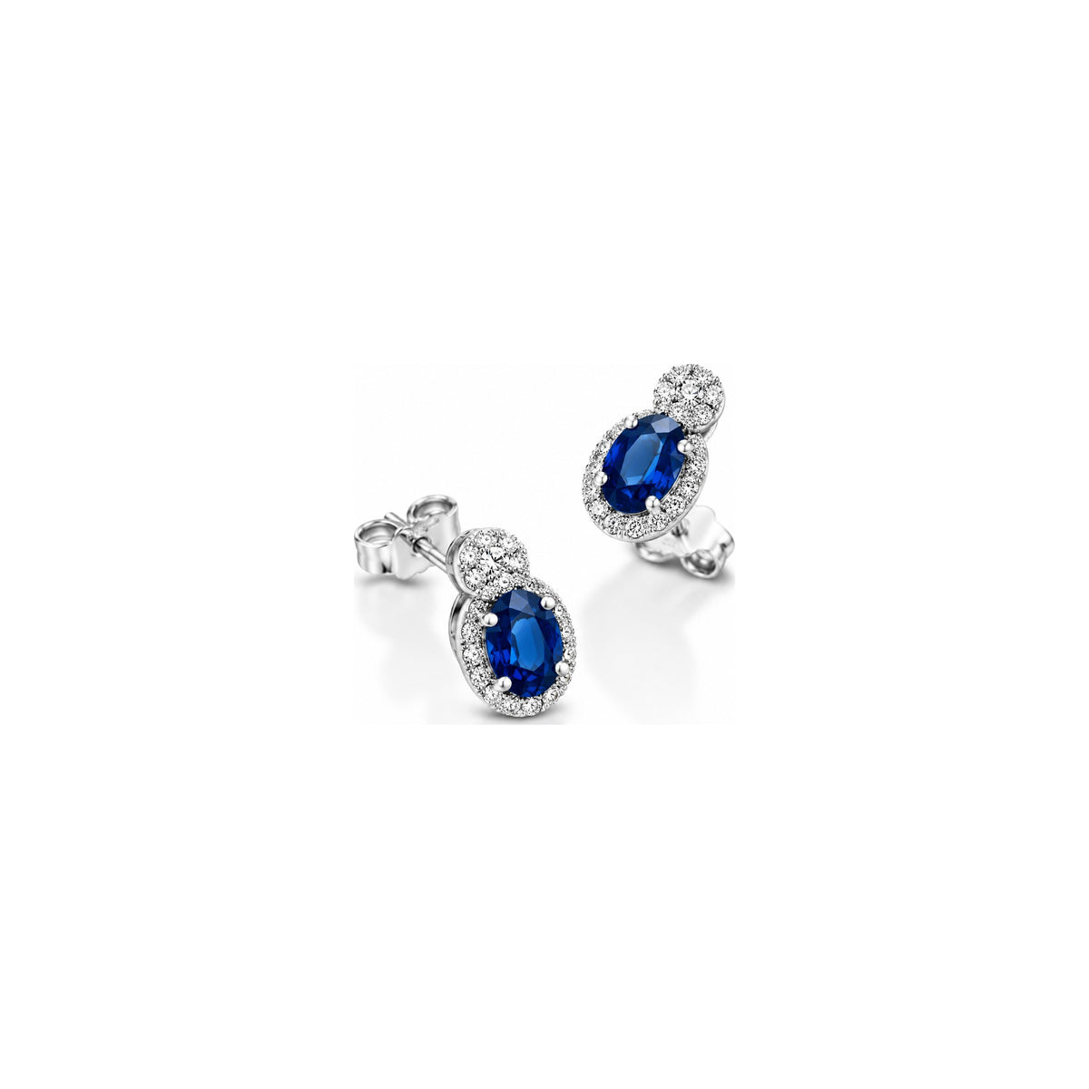Orecchini con Diamanti Naturali e Zaffiro in Oro Bianco 18kt