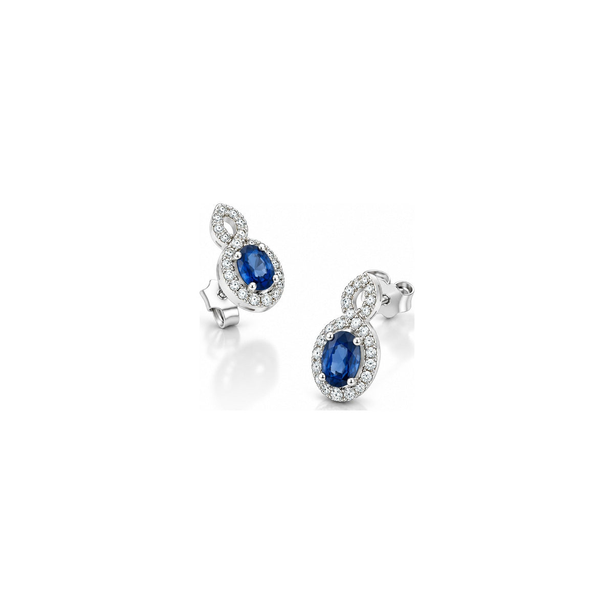Orecchini Intrecciato con Diamanti Naturali e Zaffiro in Oro Bianco 18kt