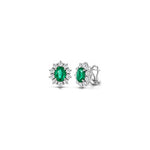 Orecchini Halo Ovale con Diamanti Naturali e Smeraldo in Oro Bianco 18kt