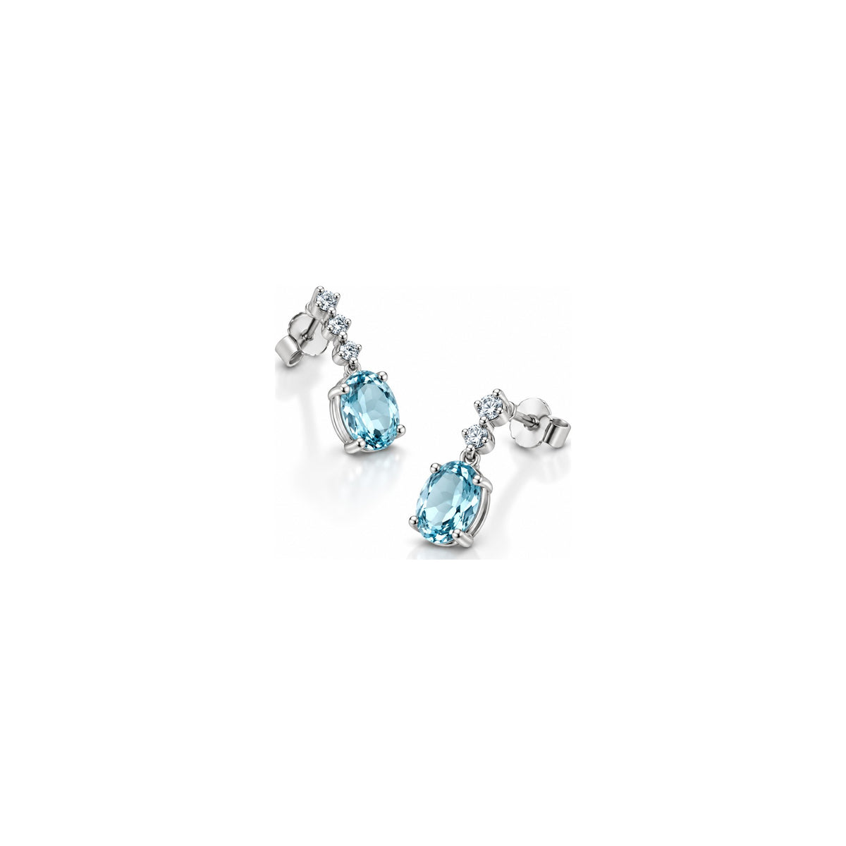 Orecchini con Diamanti Naturali e Acquamarina in Oro Bianco 18kt