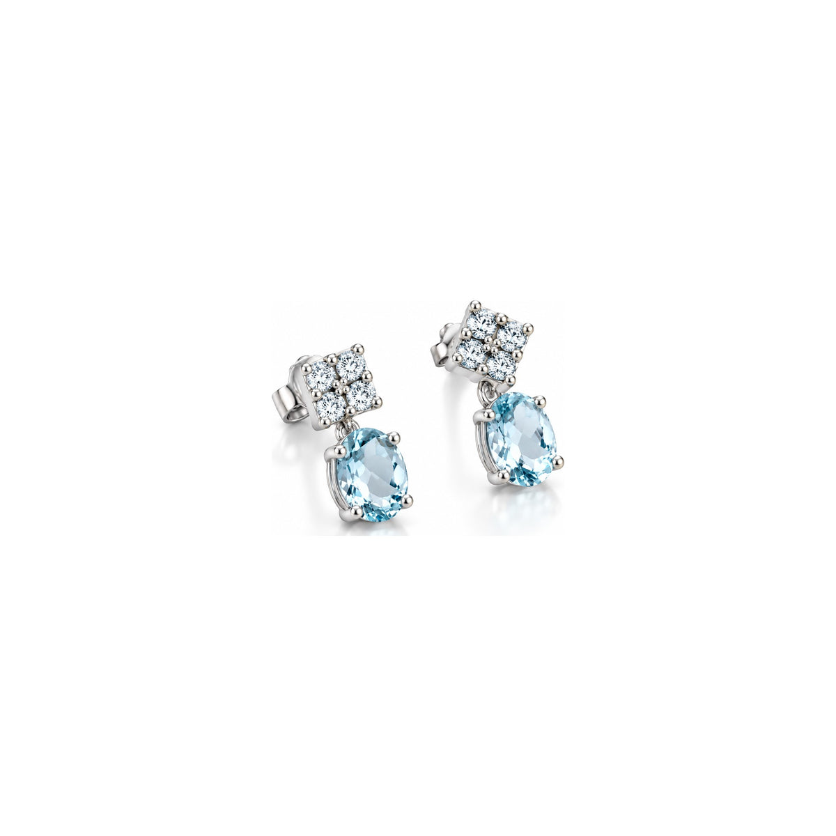 Orecchini con Diamanti Naturali e Acquamarina in Oro Bianco 18kt