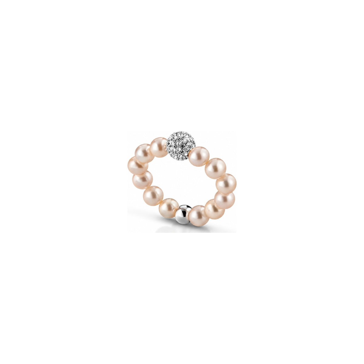 Anello di Perle Rosa con Sfera Pavé di Zirconi
