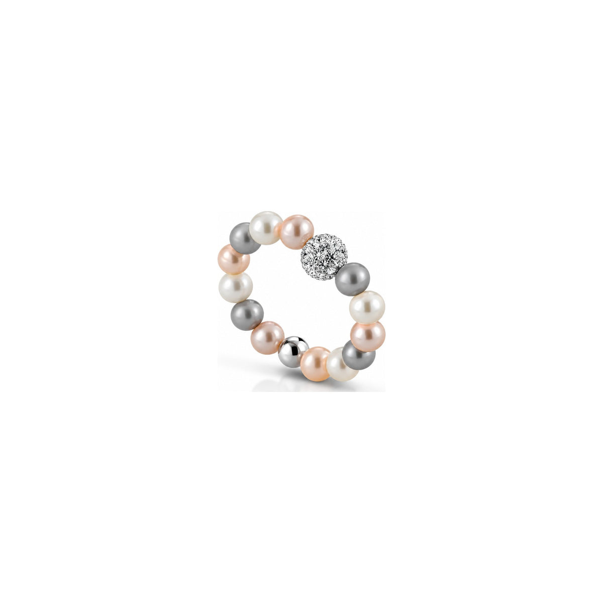 Anello di Perle Multicolore con Sfera Pavé di Zirconi