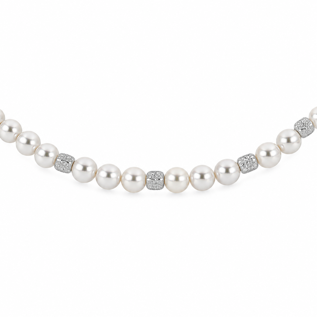Bracciale di Perle con Dettagli Cubici in Oro Bianco 18kt