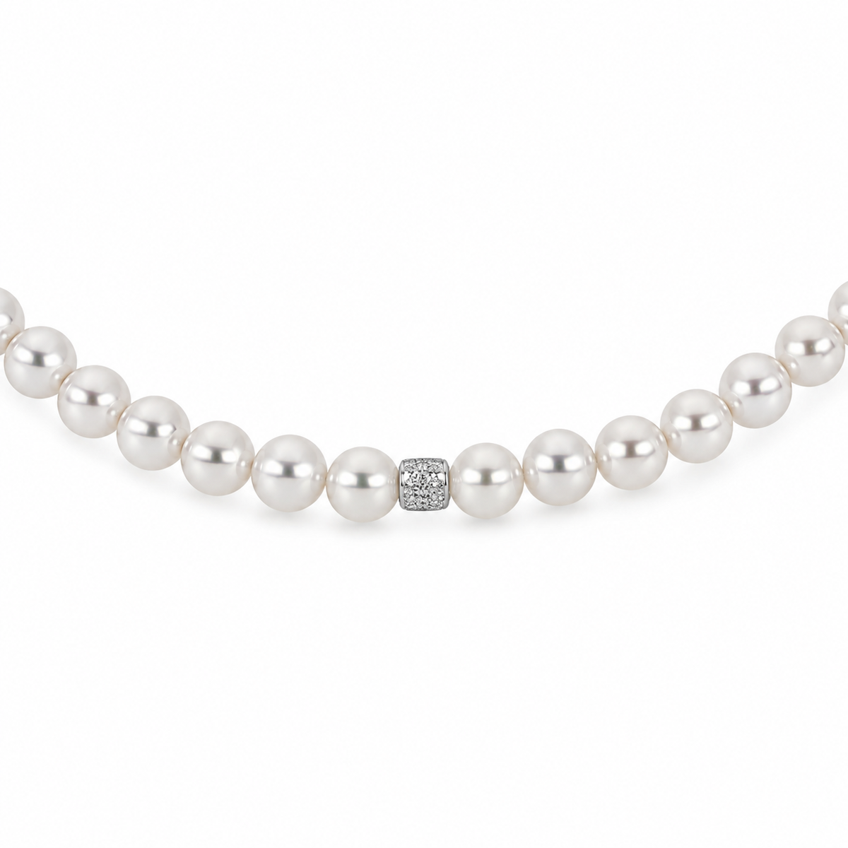 Collana di Perle con Dettagli Cubici in Oro Bianco 18kt