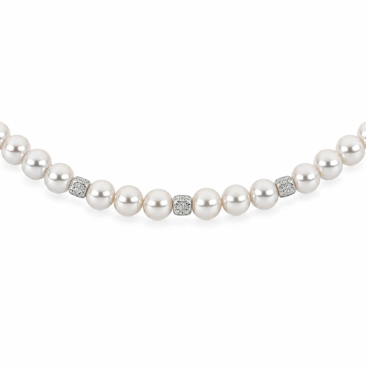Collana di Perle con Dettagli Cubici in Oro Bianco 18kt