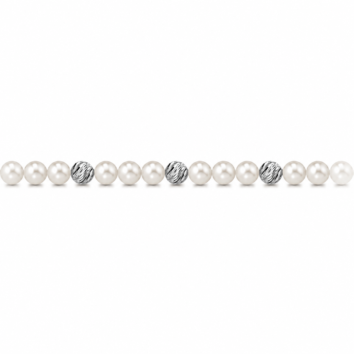 Collana di Perle con Sfere Rigate in Oro Bianco 18kt