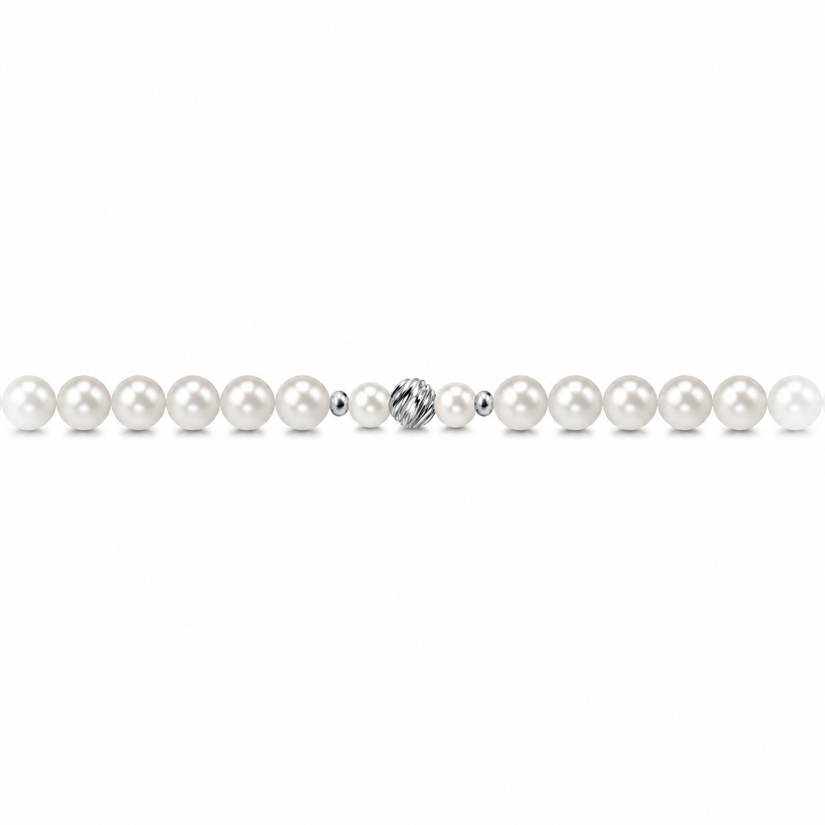 Collana di Perle con Sfere Rigate in Oro Bianco 18kt