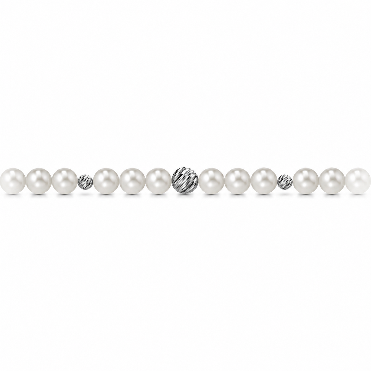 Collana di Perle con Sfere Rigate in Oro Bianco 18kt