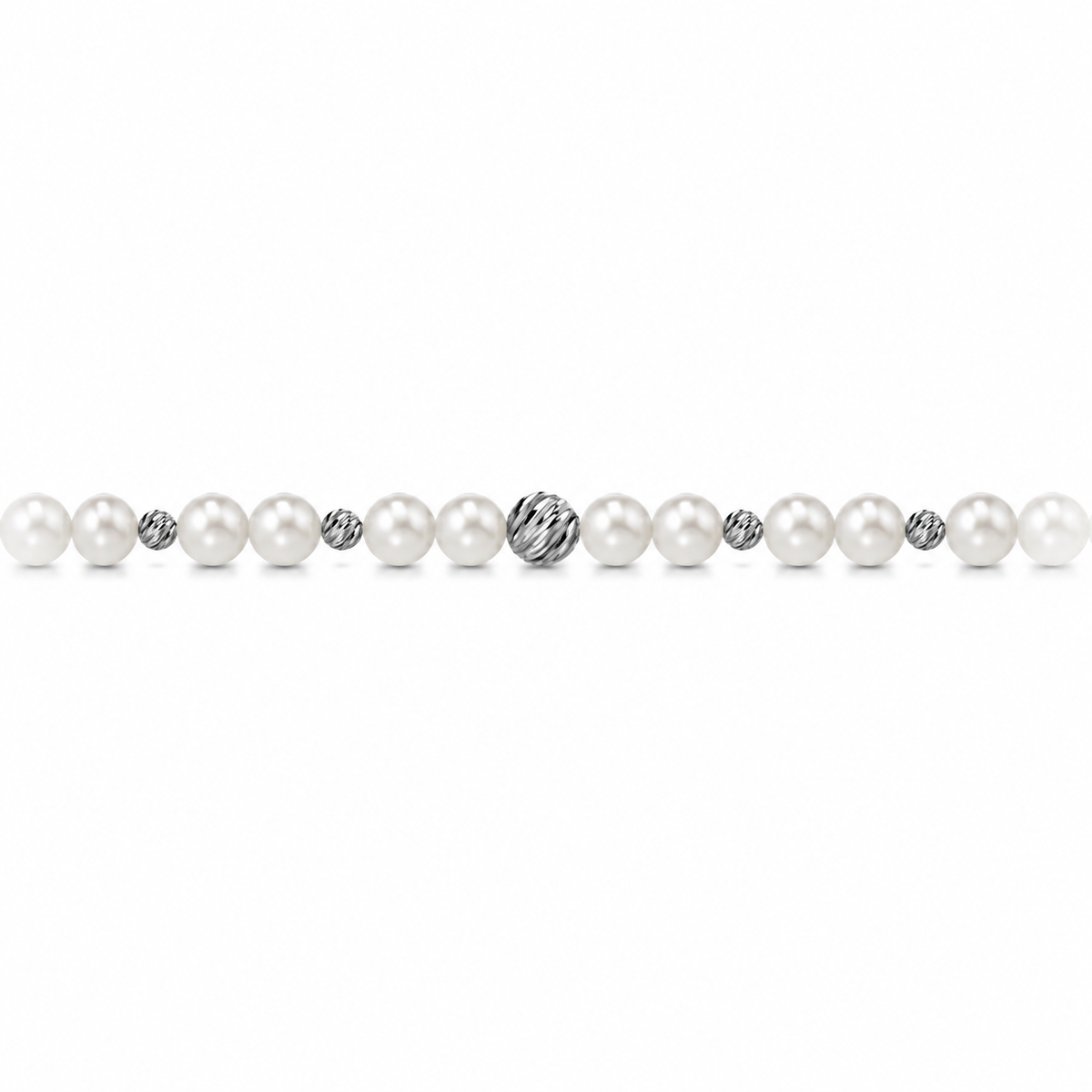 Collana di Perle con Sfere Rigate in Oro Bianco 18kt