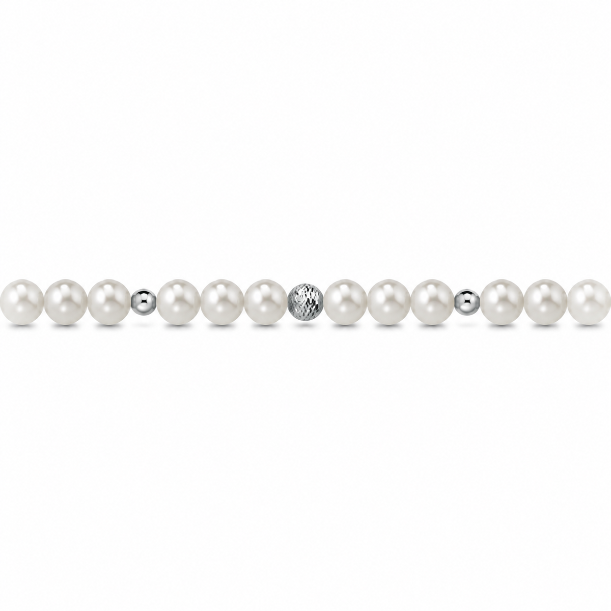 Collana di Perle con Sfere Sfaccettate e Lucide in Oro Bianco 18kt