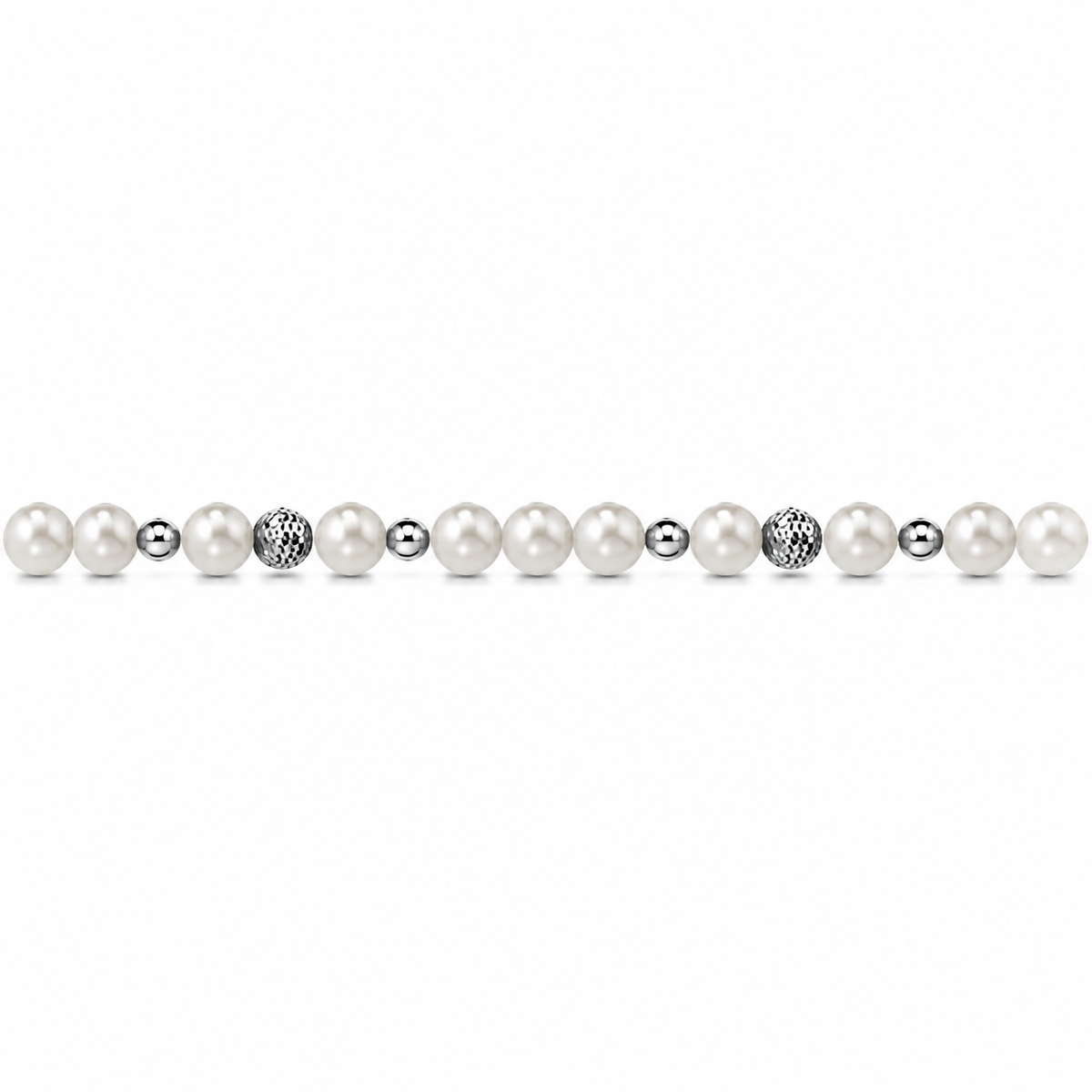 Bracciale di Perle con Sfere Sfaccettate e Lucide in Oro Bianco 18kt
