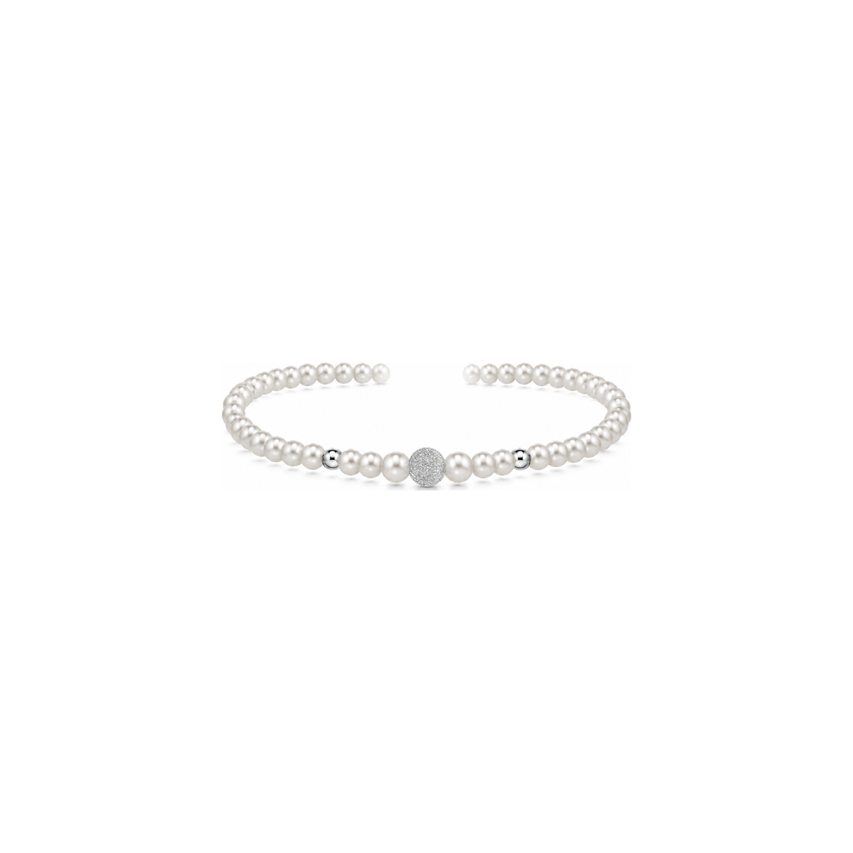 Collana di Perle Scalare con Dettagli Satinati e Lucidi in Oro Bianco 18kt