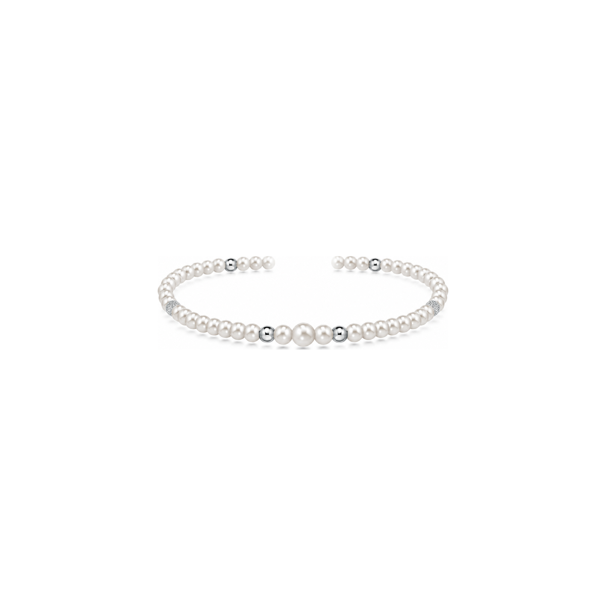 Collana di Perle Scalare con Dettagli Satinati e Lucidi in Oro Bianco 18kt