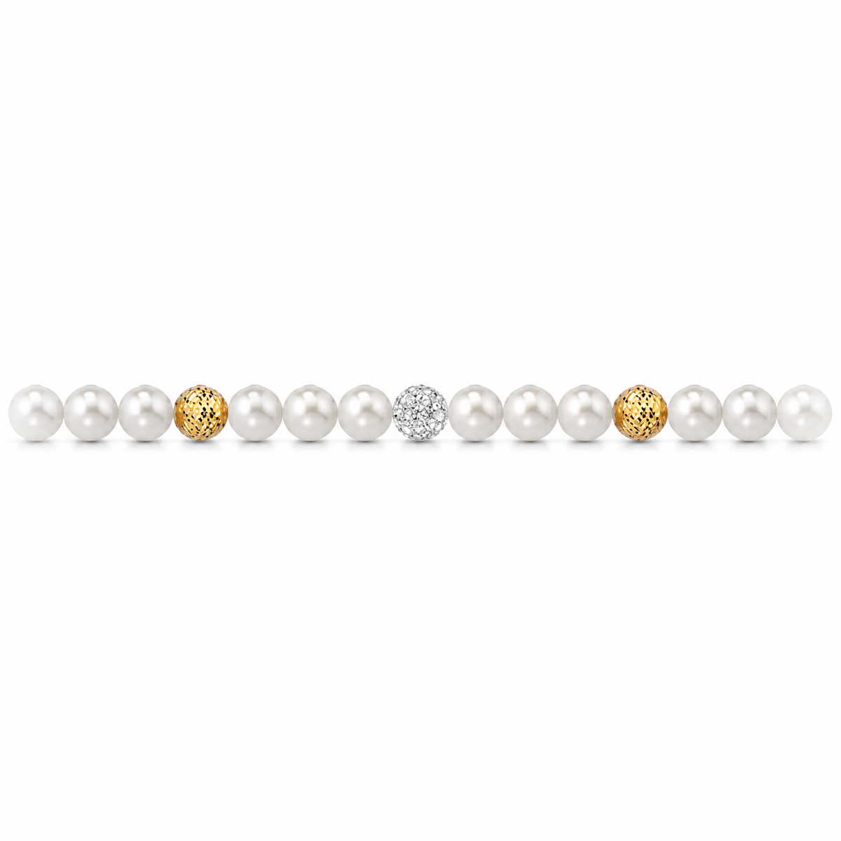 Collana di Perle con Sfere Sfaccettate e Zirconi in Oro Giallo 18kt