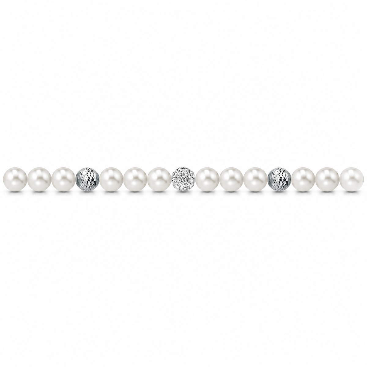 Collana di Perle con Sfere Sfaccettate e Zirconi in Oro Bianco 18kt