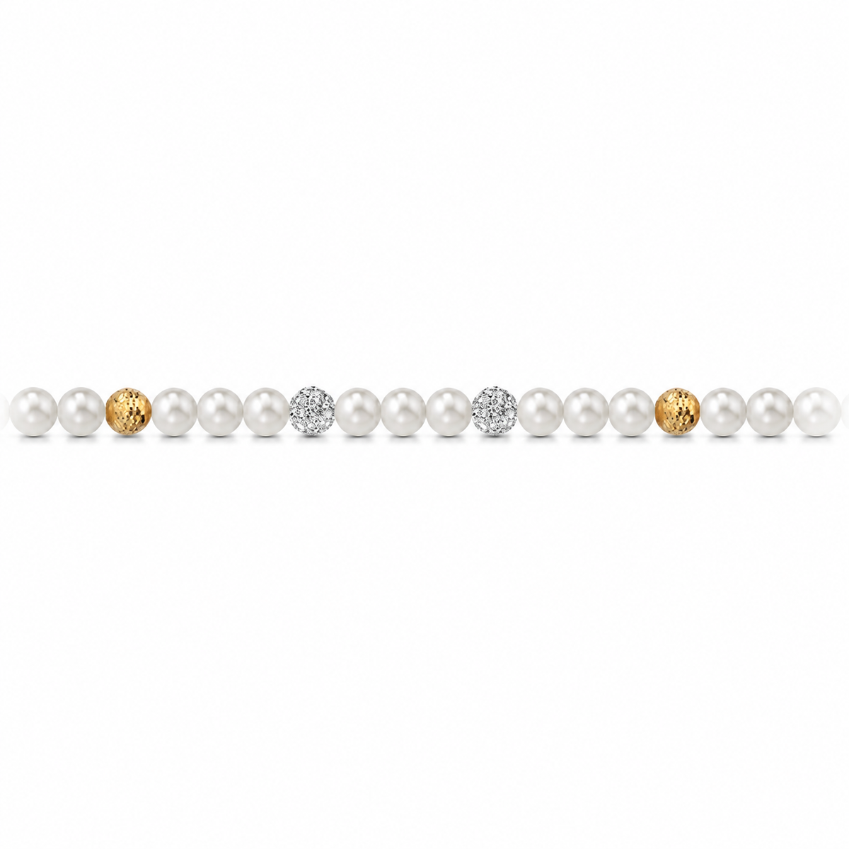 Collana di Perle con Sfere Sfaccettate e Zirconi in Oro Giallo 18kt