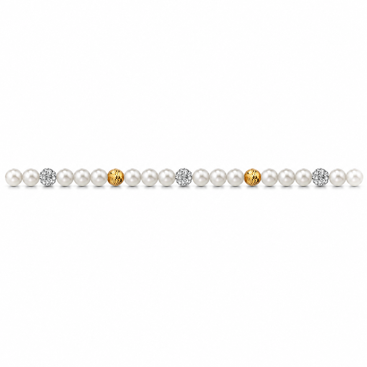 Collana di Perle con Sfere Sfaccettate e Zirconi in Oro Giallo 18kt