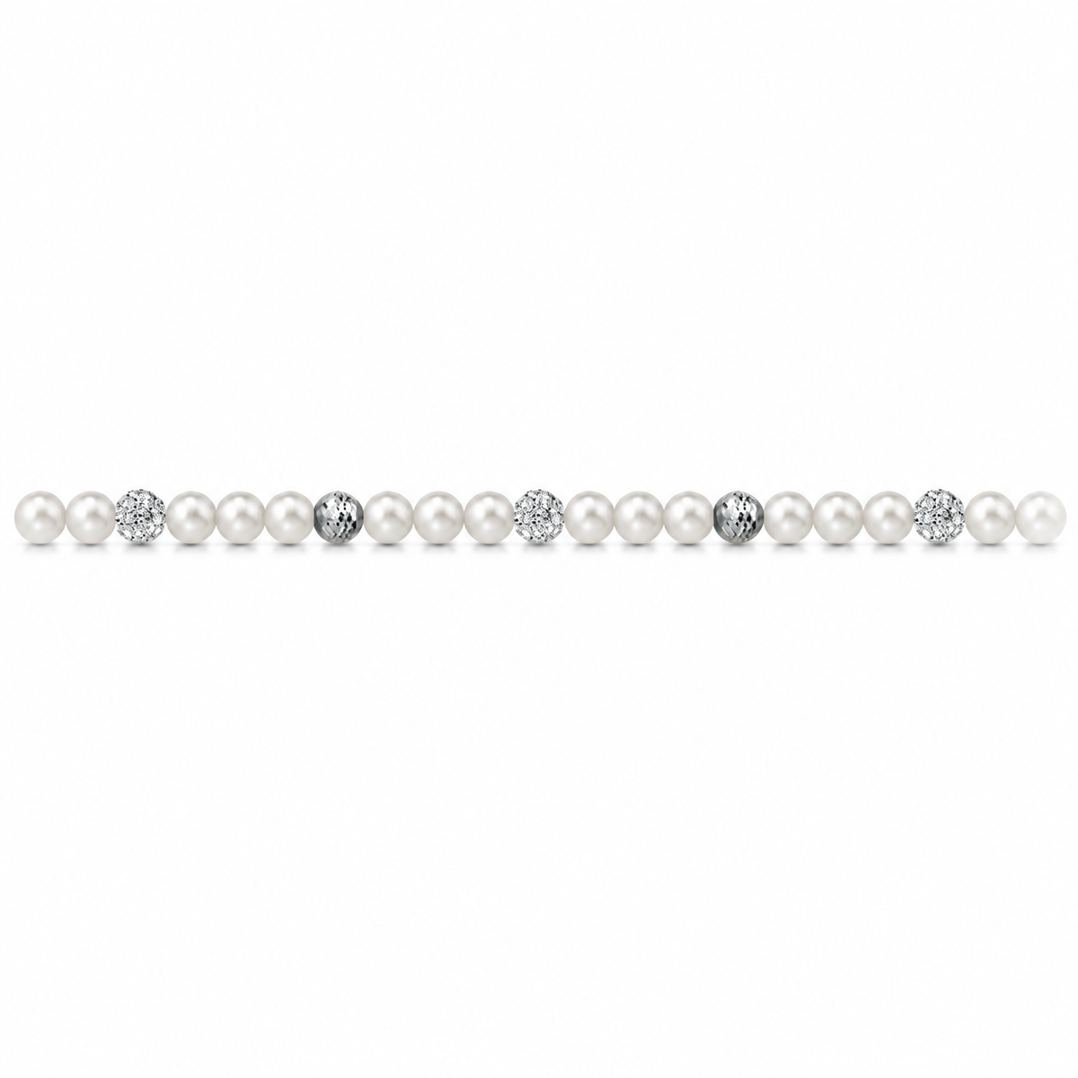 Collana di Perle con Sfere Sfaccettate e Zirconi in Oro Bianco 18kt