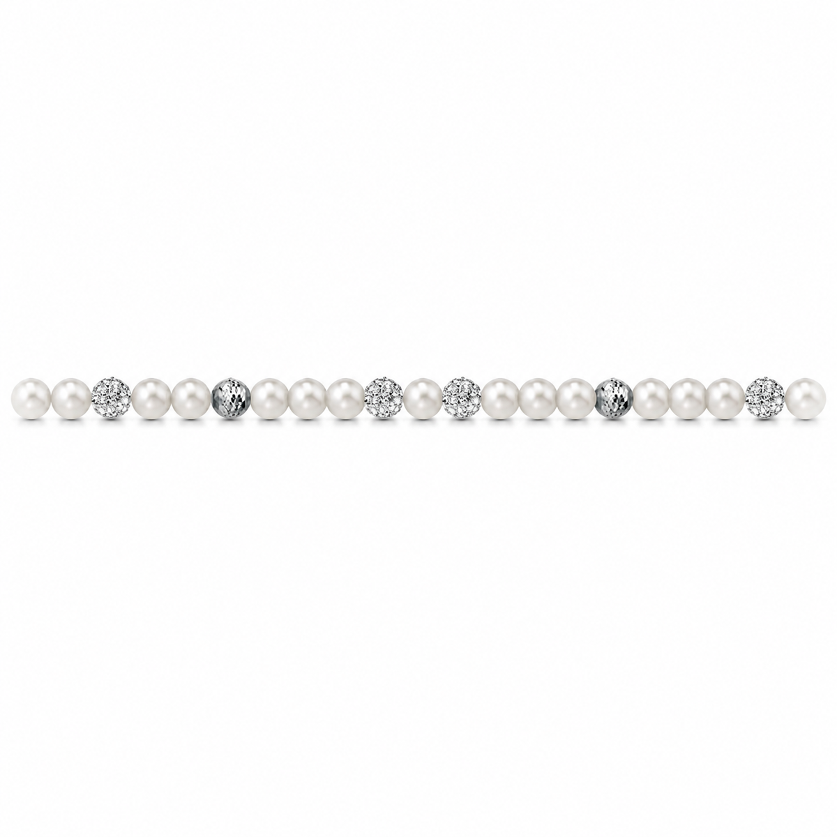 Collana di Perle con Sfere Sfaccettate e Zirconi in Oro Bianco 18kt