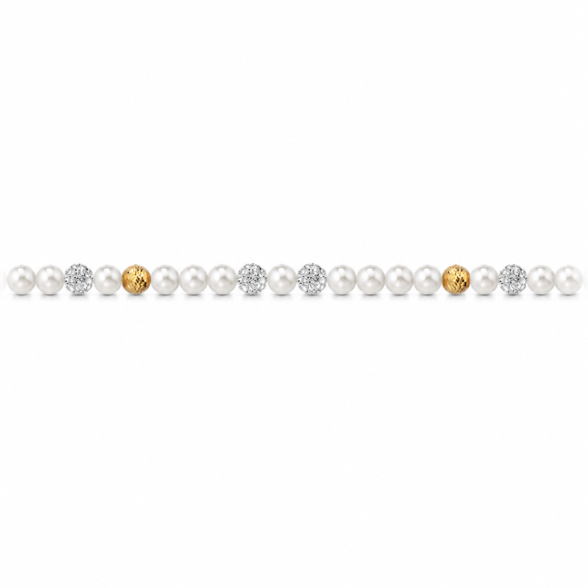 Collana di Perle con Sfere Sfaccettate e Zirconi in Oro Giallo 18kt