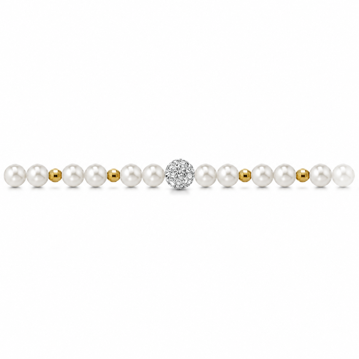 Bracciale di Perle con Sfere Sfaccettate e Zirconi
