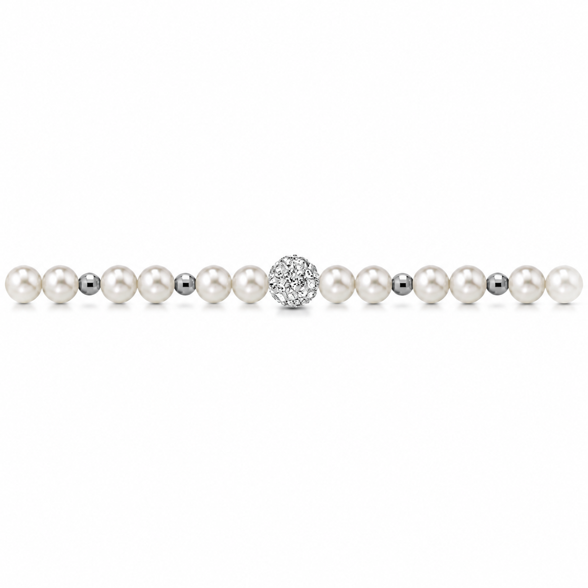 Bracciale di Perle con Sfere Sfaccettate e Zirconi