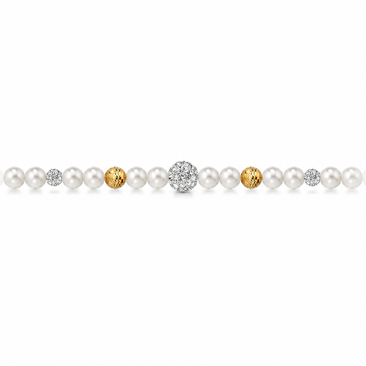 Bracciale di Perle con Sfere Sfaccettate e Zirconi
