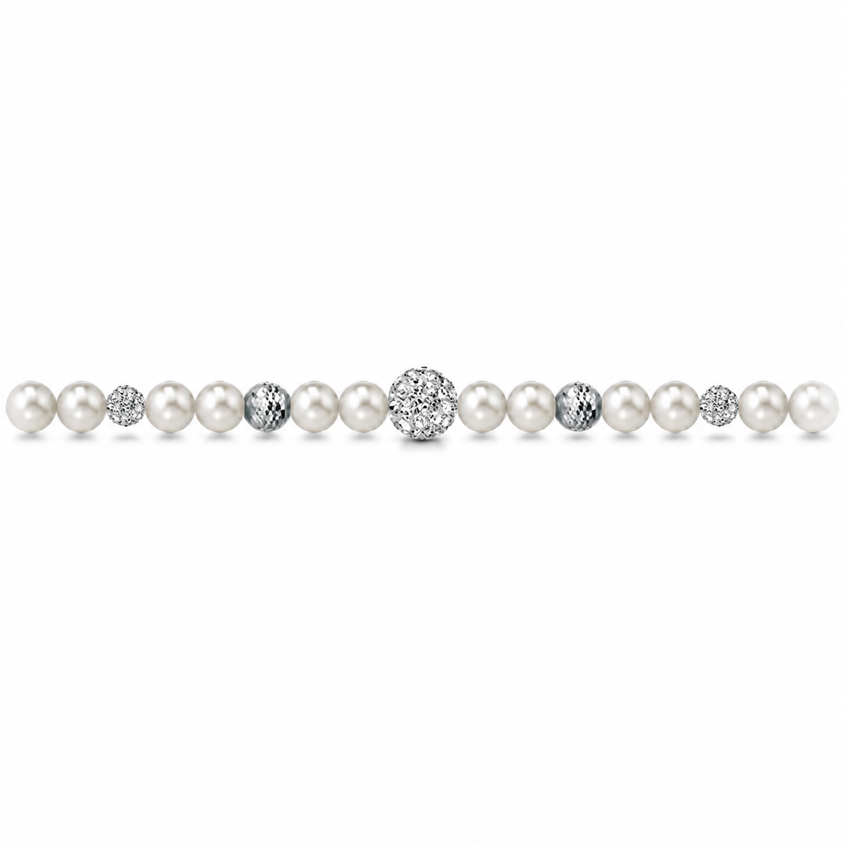Bracciale di Perle con Sfere Sfaccettate e Zirconi
