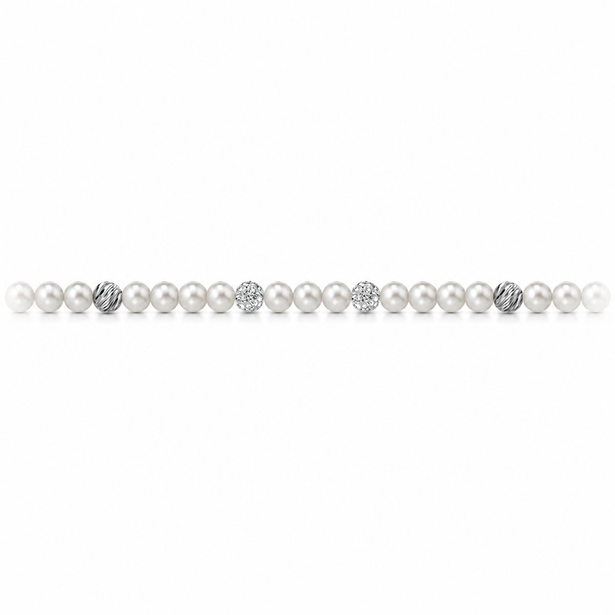 Bracciale di Perle con Sfere Rigate e Zirconi in Oro Giallo 18kt