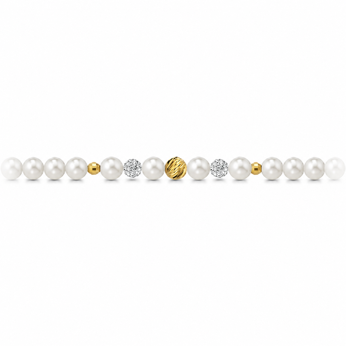 Bracciale di Perle con Sfere Rigate e Zirconi in Oro Giallo 18kt