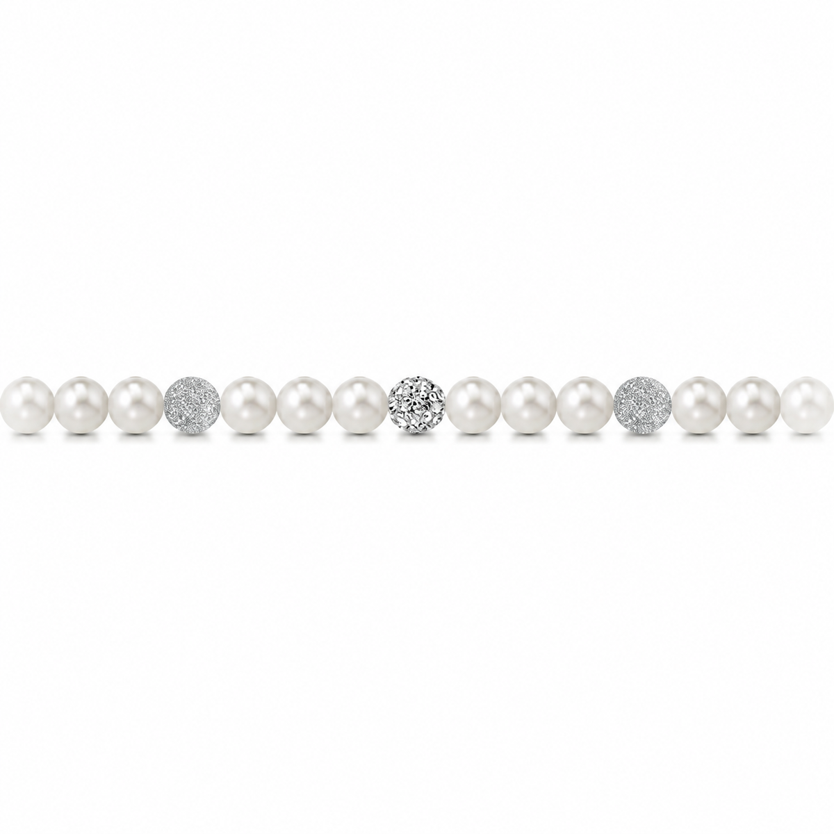 Bracciale di Perle con Sfere Satinate e Zirconi in Oro Bianco 18kt