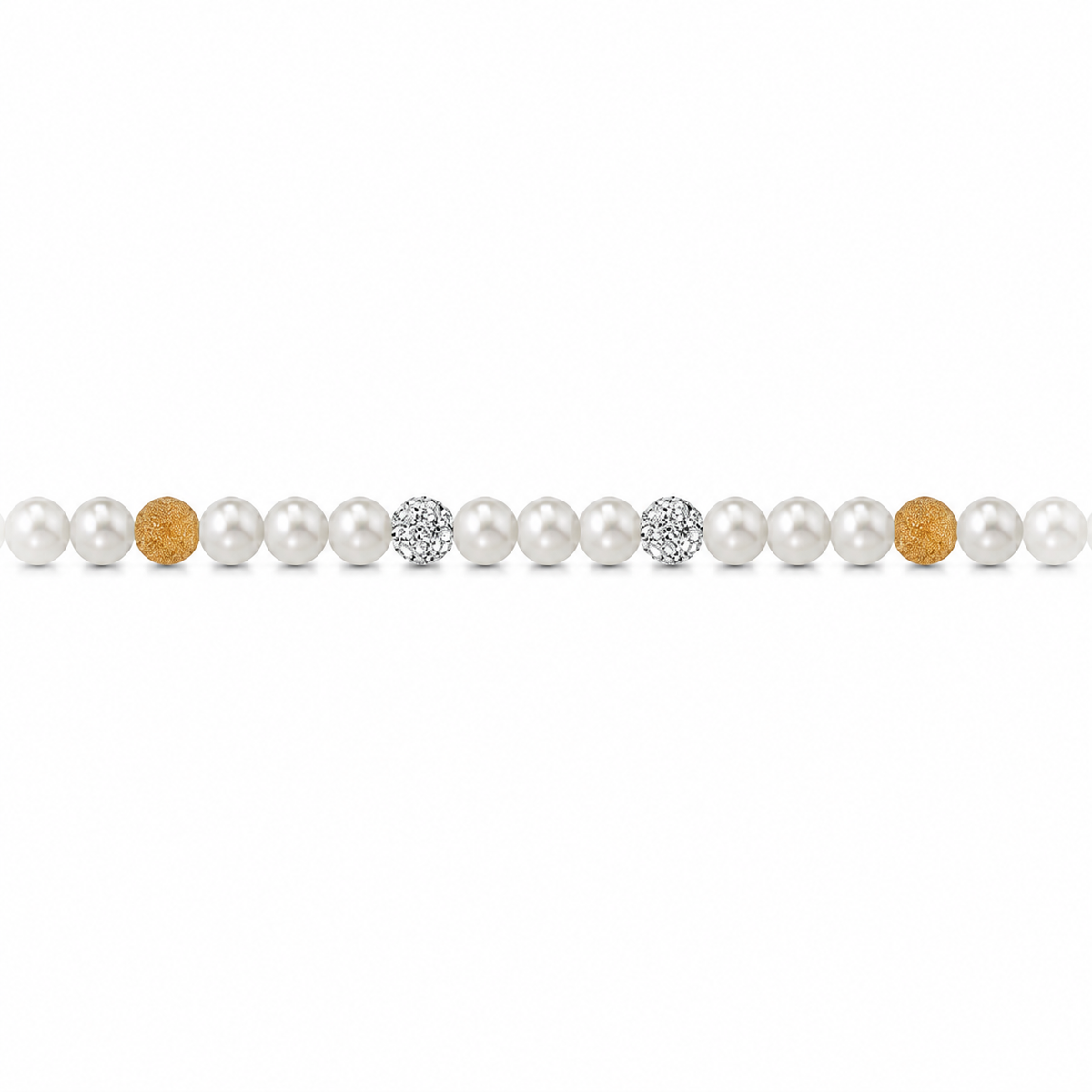 Bracciale di Perle con Sfere Satinate e Zirconi in Oro Giallo 18kt