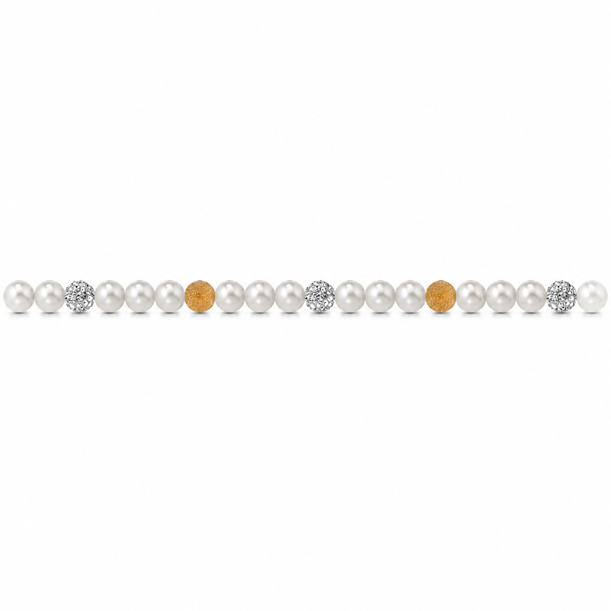 Collana di Perle con Sfere Satinate e Zirconi in Oro Giallo 18kt