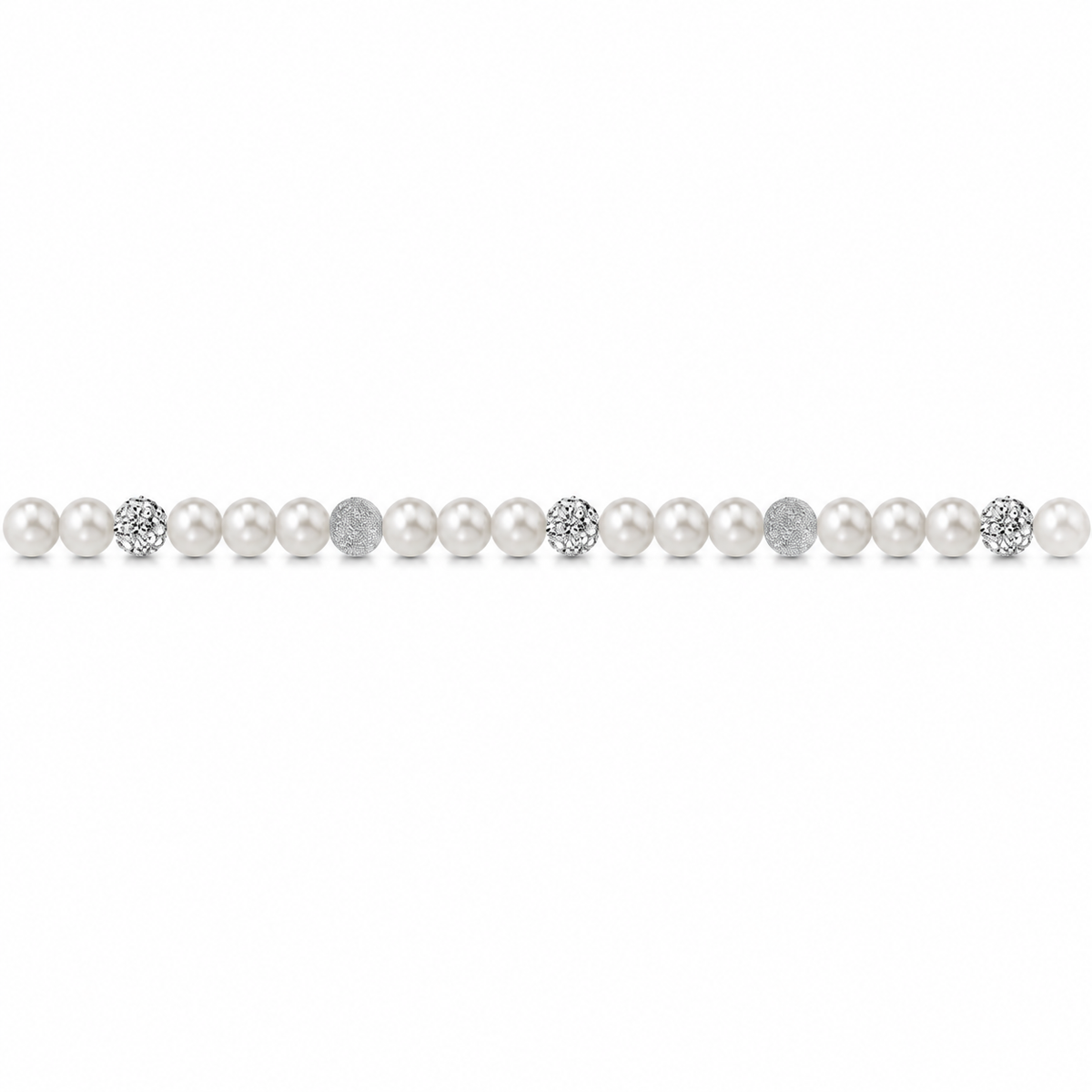 Collana di Perle con Sfere Satinate e Zirconi in Oro Bianco 18kt