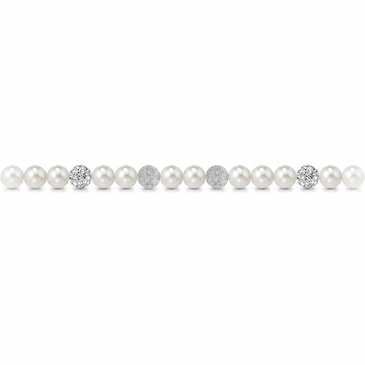 Collana di Perle con Sfere Satinate e Zirconi in Oro Bianco 18kt