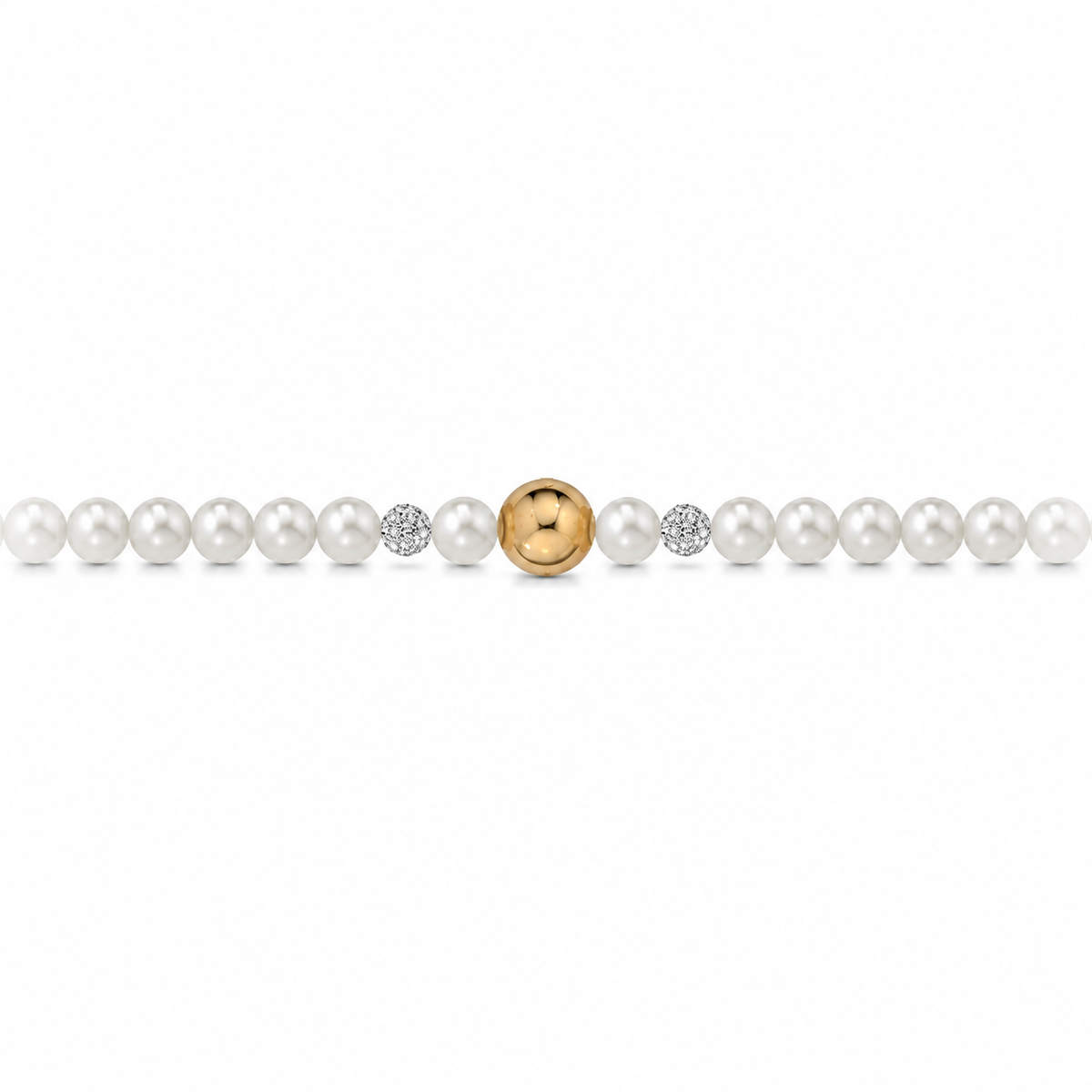 Collana di Perle con Sfere Lucide e Zirconi in Oro Giallo 18kt