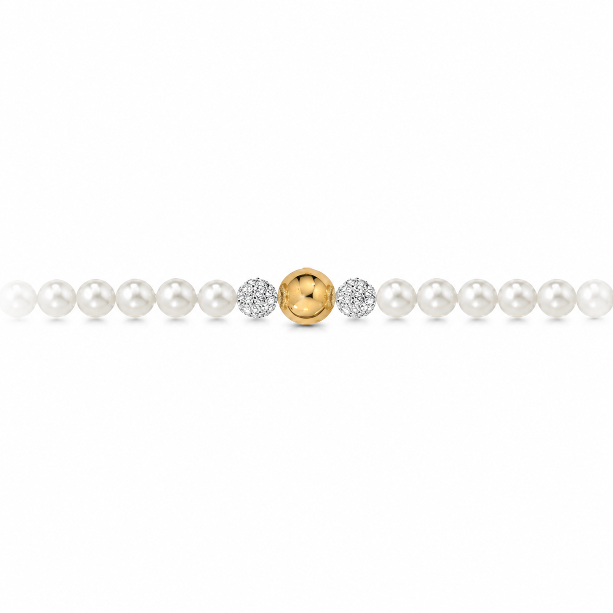 Collana di Perle con Sfere Lucide e Zirconi in Oro Giallo 18kt