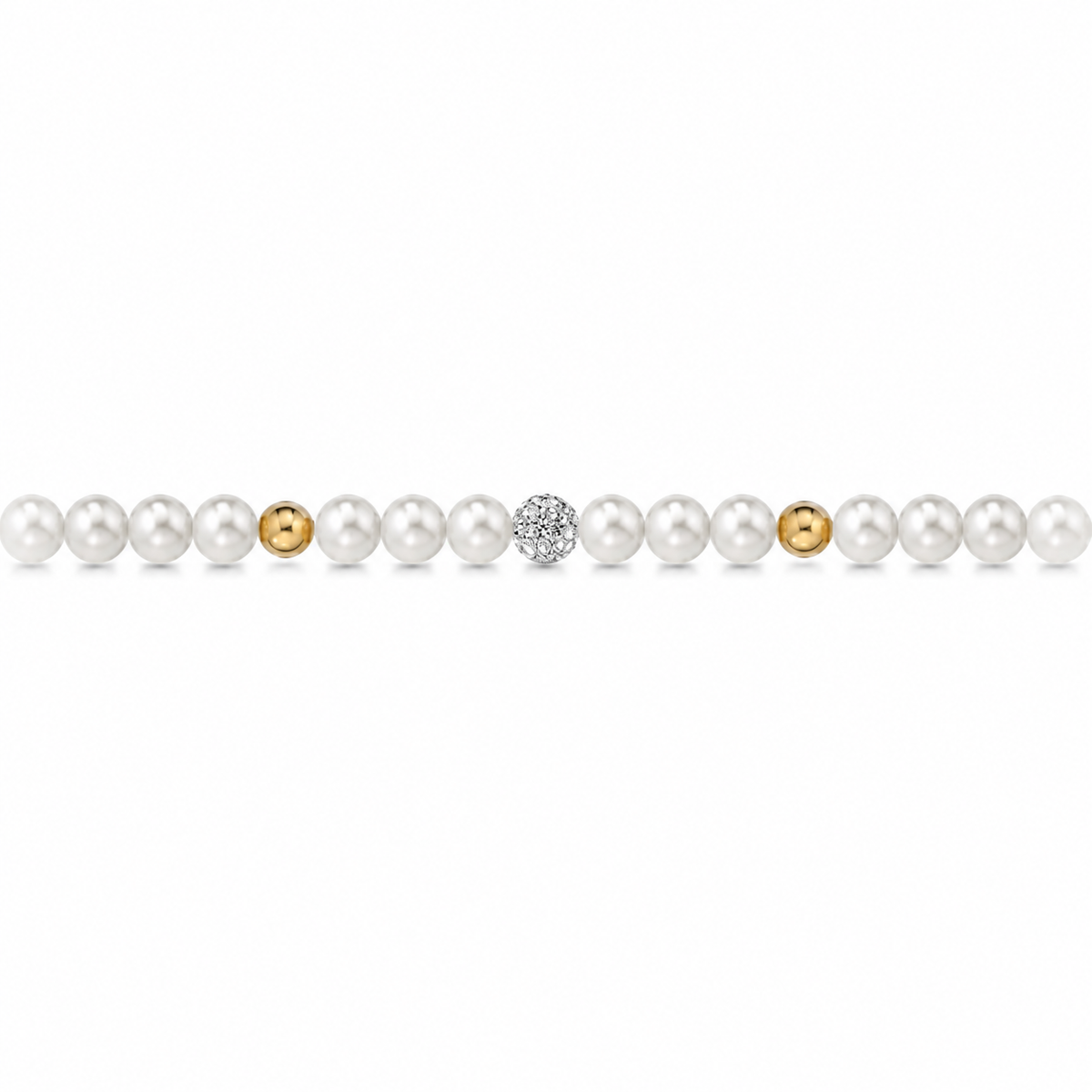 Collana di Perle con Sfere Lucide e Zirconi in Oro Giallo 18kt
