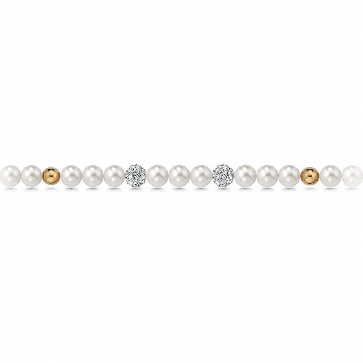 Collana di Perle con Sfere Lucide e Zirconi in Oro Giallo 18kt