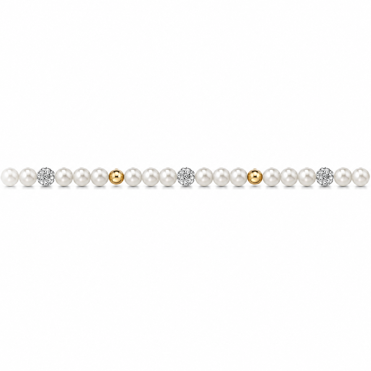 Collana di Perle con Sfere Lucide e Zirconi in Oro Giallo 18kt