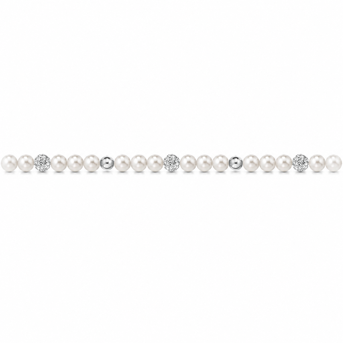 Collana di Perle con Sfere Lucide e Zirconi in Oro Bianco 18kt