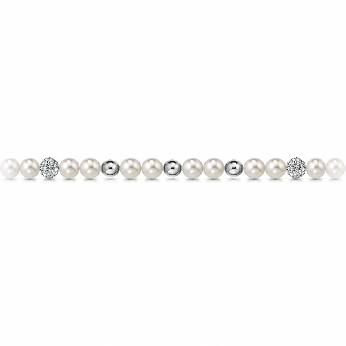 Collana di Perle con Sfere Lucide e Zirconi in Oro Bianco 18kt