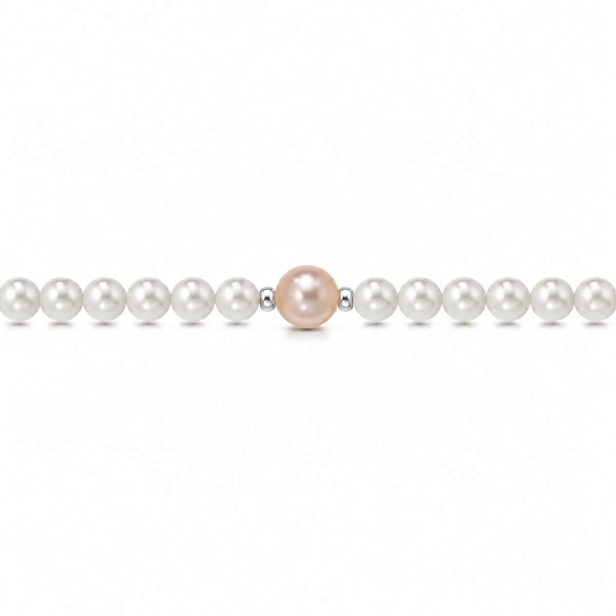 Bracciale di Perle con Perla Rosa Centrale in Oro Bianco 18kt