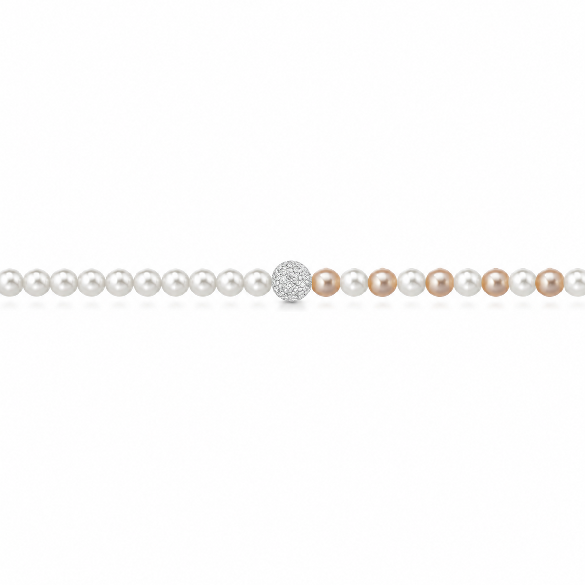 Bracciale di Perle Bicolore con Sfera in Oro Bianco 18kt